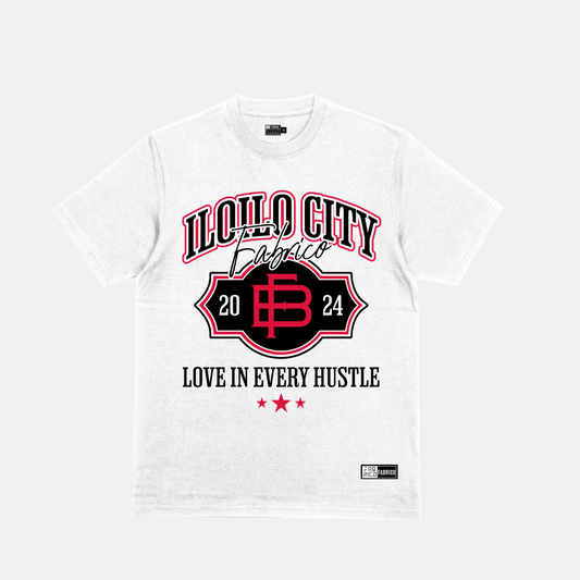 Iloilo City Varsity Hustle Tee – White Red on Black